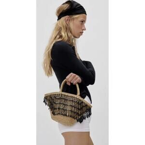 NWOT Zara mini woven beaded fringe bag